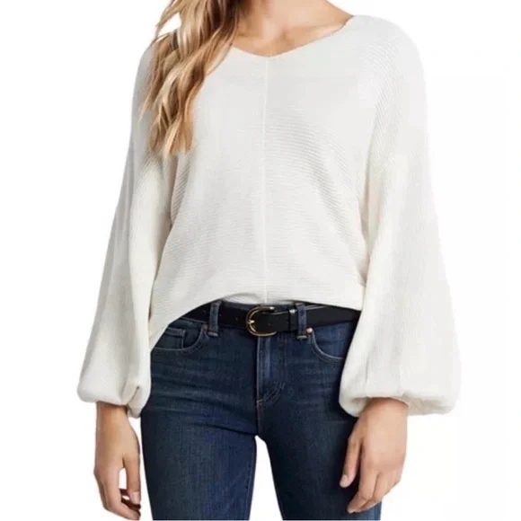 NEW 1. STATE Balloon Sleeve Ribbed Sweater in Antique White XL NWT - Picture 7 of 11